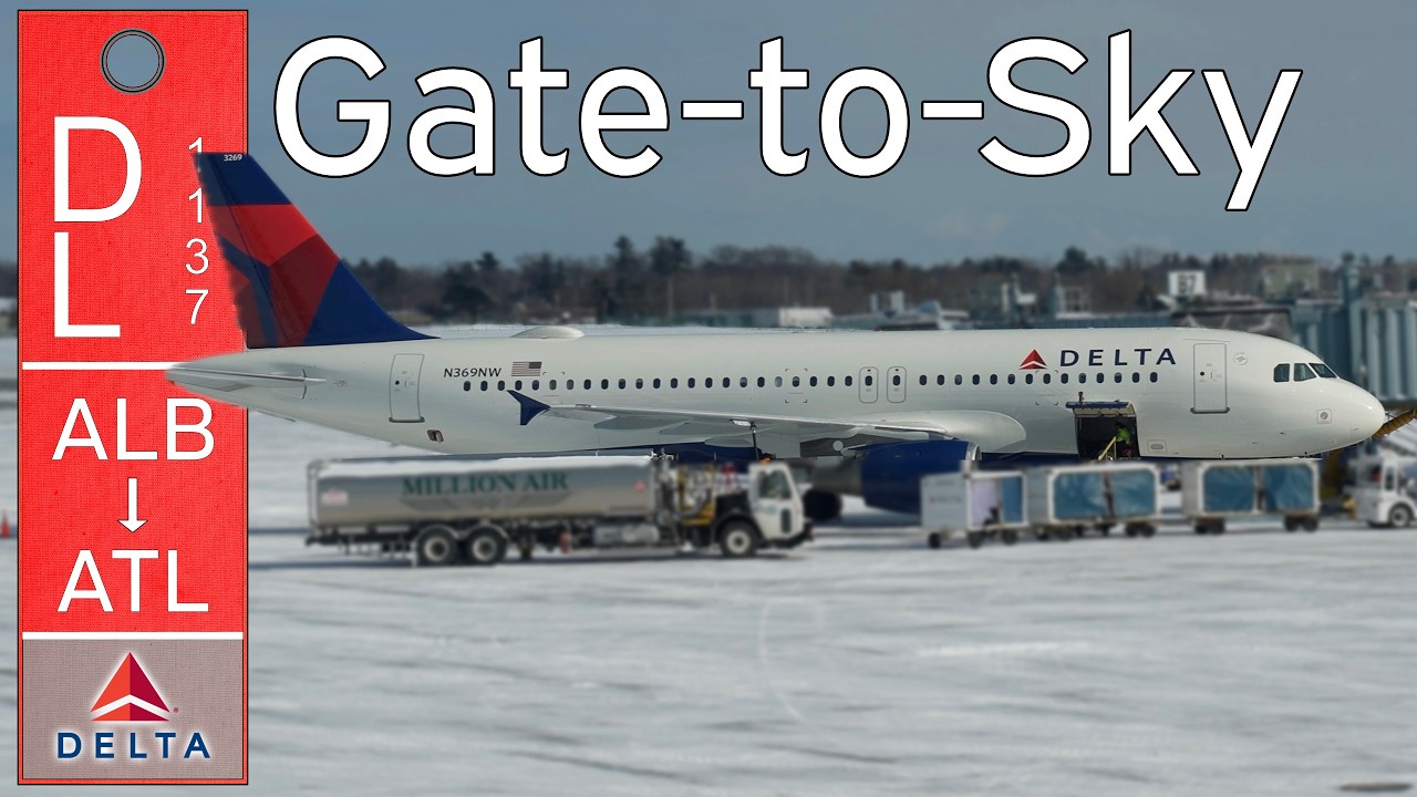 Gate-to-Sky (Delta 1137): Sunny and snowy departure from New York Capital