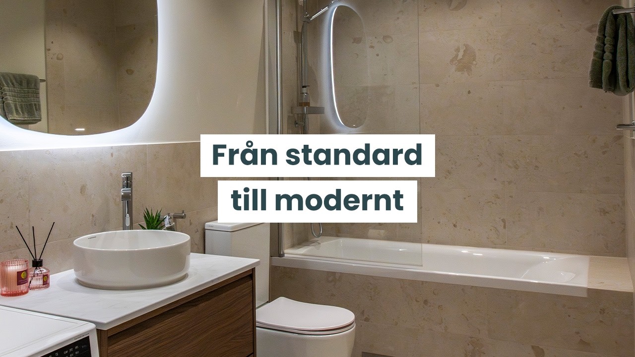 Från standardbadrum till modernt och halvkaklat