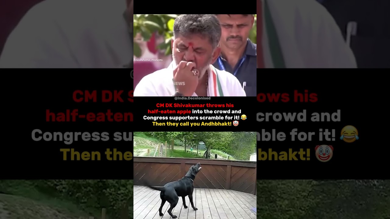 CM DK Shivakumar throws his half-eaten apple into the crowd and Congress supporters scramble for it!