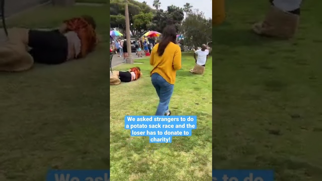 Asking Strangers to do a Potato Sack Race for Charity!