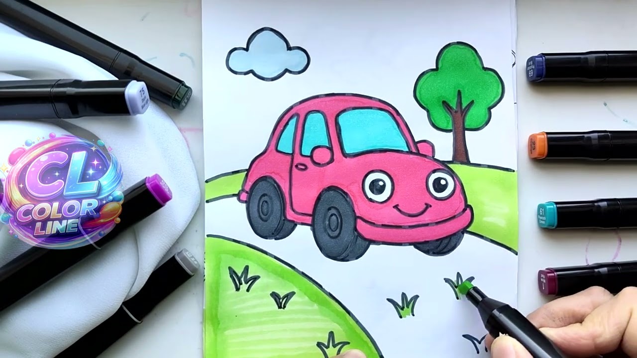 Cute Car Drawing and Coloring 🎨🚗 | Relaxing Art That’s So Satisfying #cute #drawing #coloring 