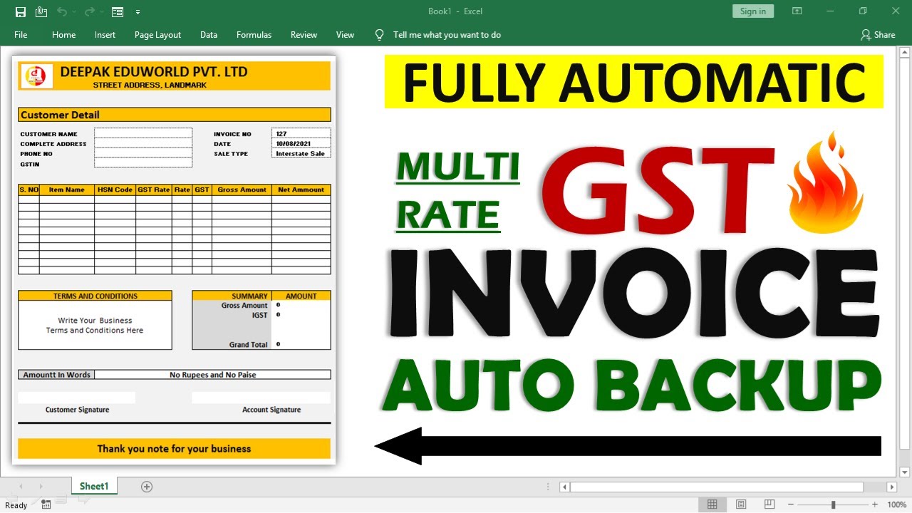 How To Create Fully Automatic Multi Rate GST invoice in excel Hindi || Auto Save Invoice Entries