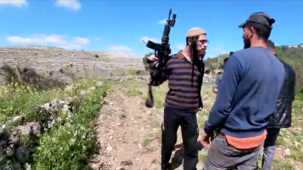 Settlers graze cows in Palestinian farmer’s field and threaten him, Deir Nizam, 19 March 2021
