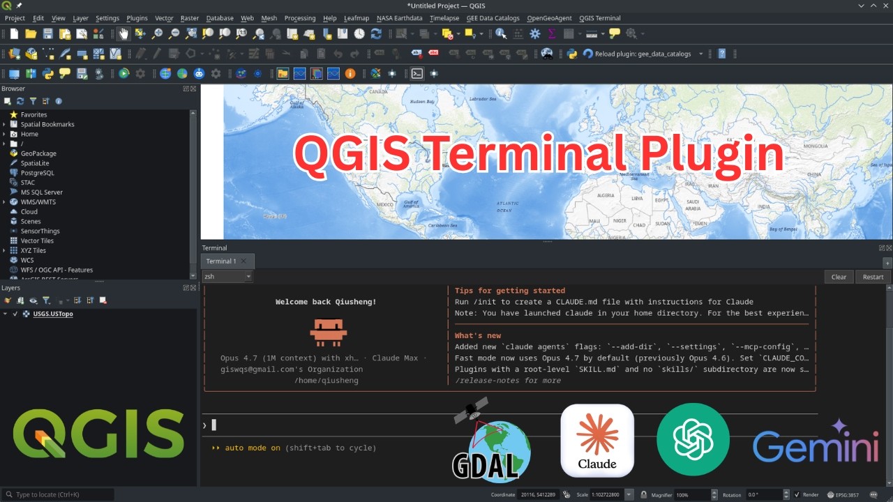 Плагин QGIS Terminal: интегрированный терминал для QGIS.