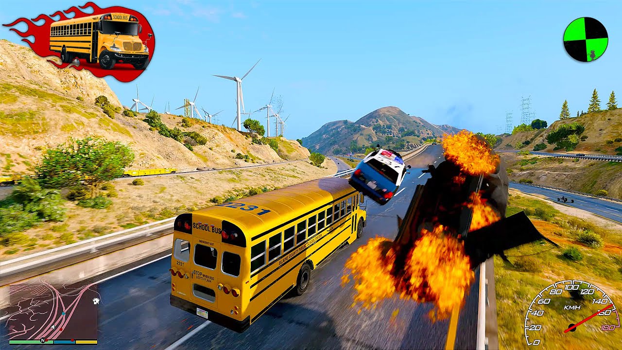 GTA 5 Crazy School Bus Crashes Ep.5