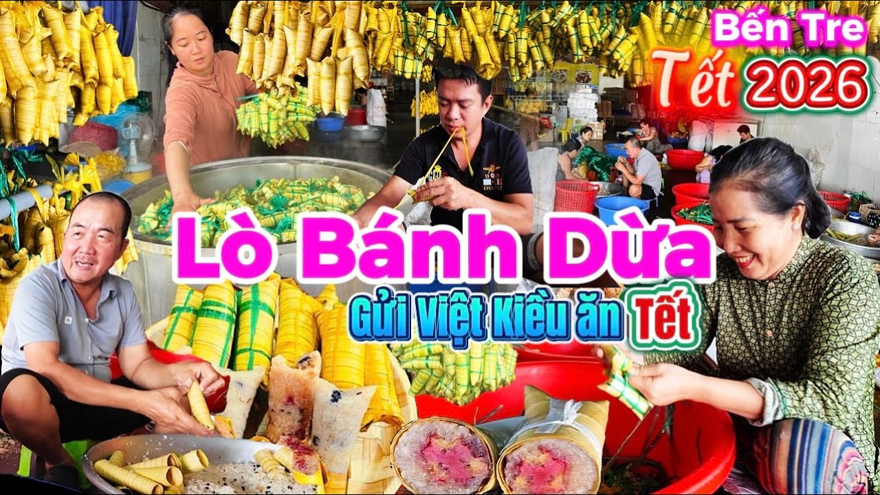 1108. Cận cảnh làm bánh dừa Bánh dân gian ngon xuất khẩu đi nước ngoài ở lò bánh lớn nhất Bến Tre