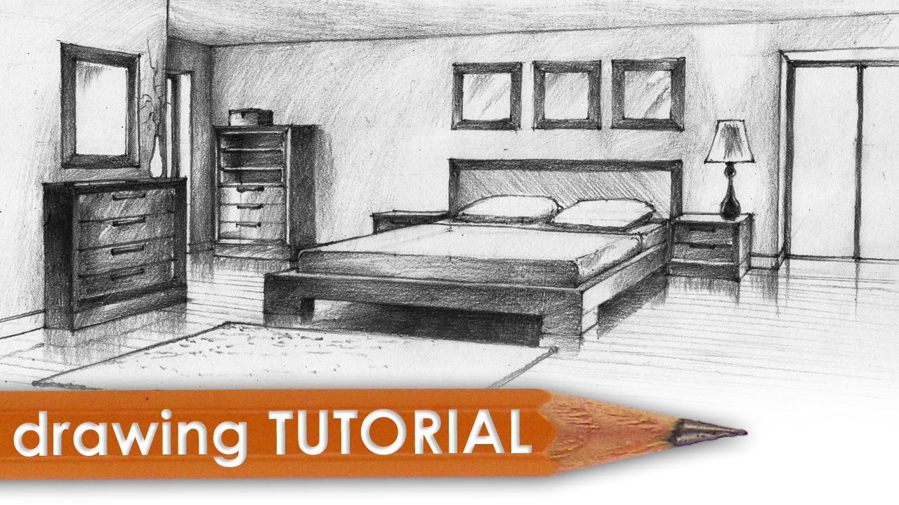 Drawing tutorial - room in two point perspective (bedroom)