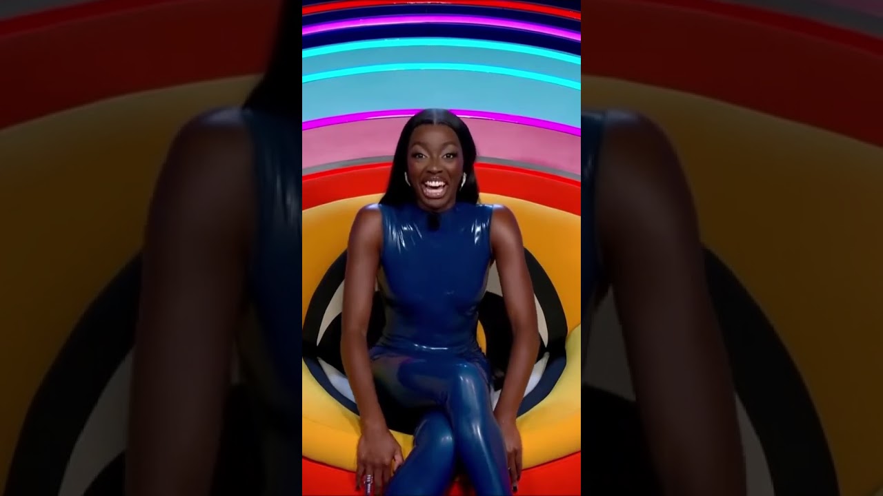 AJ Odudu in blue vinyl catsuit #shorts