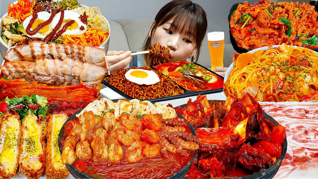 Sub)Real Mukbang- Мой лучший выбор кулинарных ,поедающих видео👩🏻‍🍳 Острая лапша, ттокпокки🔥KOREAFOOD