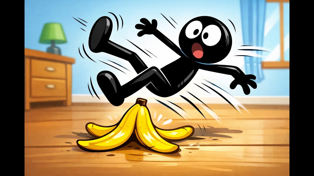 Funny Stick Figure Cartoon 😂 | Banana Slip Fail Animation