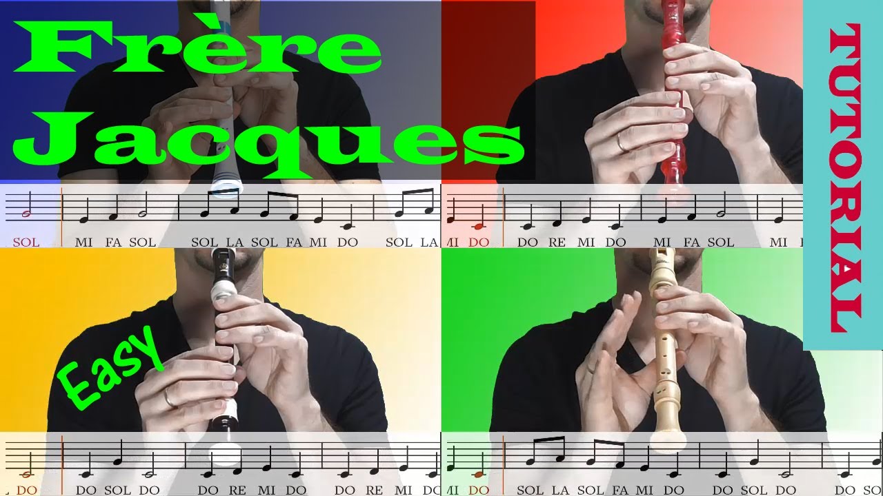 Frère Jacques (Canon a 4 flautas) - Tutorial flauta con partitura | Karaoke instrumental