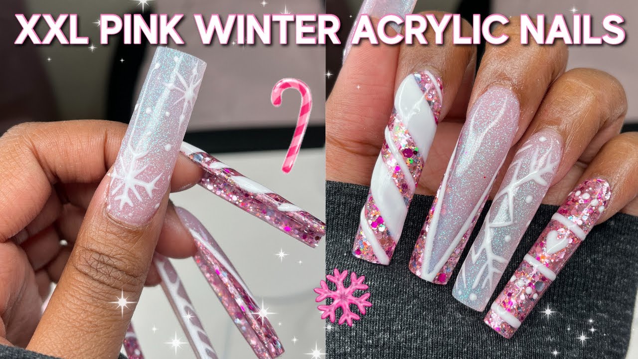 XXL Pink Winter Acrylic Nails  | Secret Nail Affair Christmas Box | Beginner Acrylic Tutorial