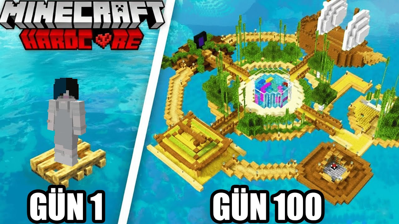 Minecraft Hardcore'da OKYANUSUN Ortasında 100 GÜN!