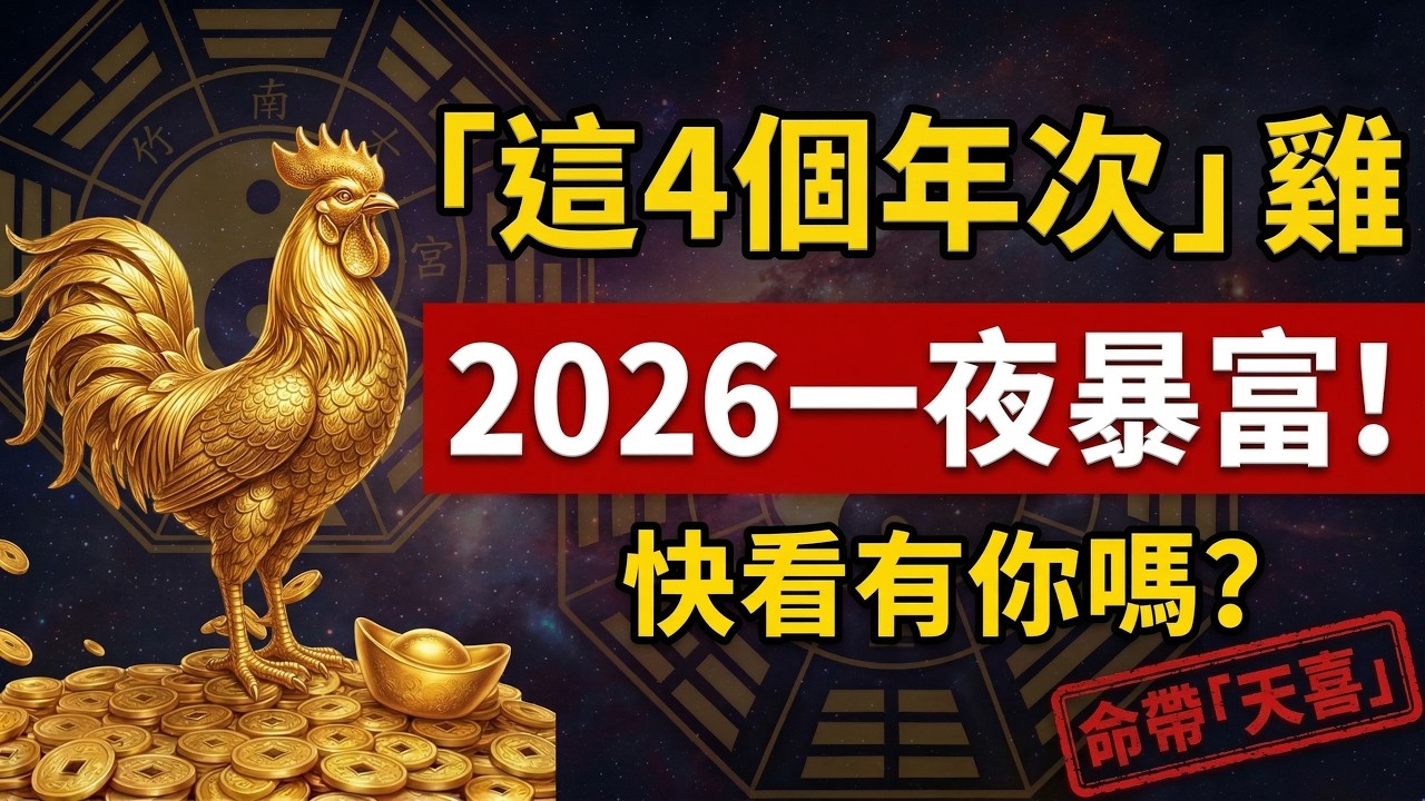 屬雞人恭喜！2026年，「這4個年次」出生的雞，命帶「天喜」，註定一夜暴富！快看有你嗎？#生肖雞2026運勢 #屬雞財運 #2026屬雞運勢 #轉運 #偏財 #發財 #出生年份 #招財 #貴人 #屬雞