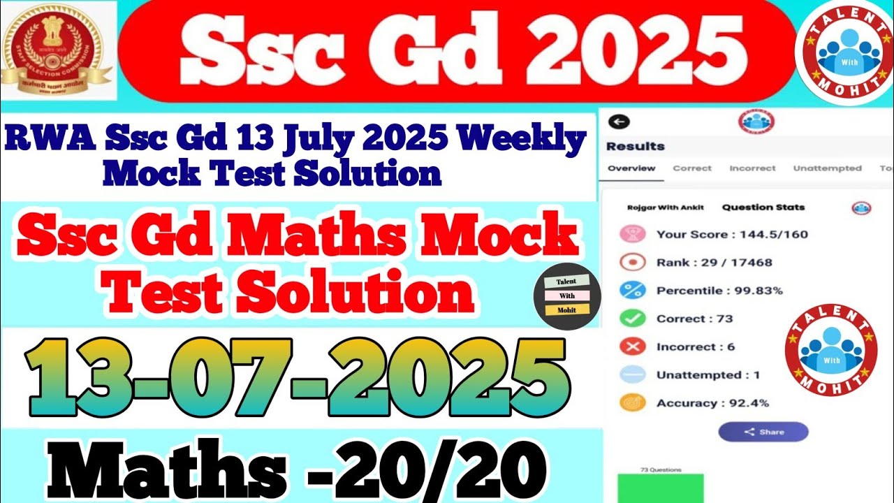 Rojgar With Ankit Ssc Gd 13 July 2025 Free Weekly Mock Test Solution✅