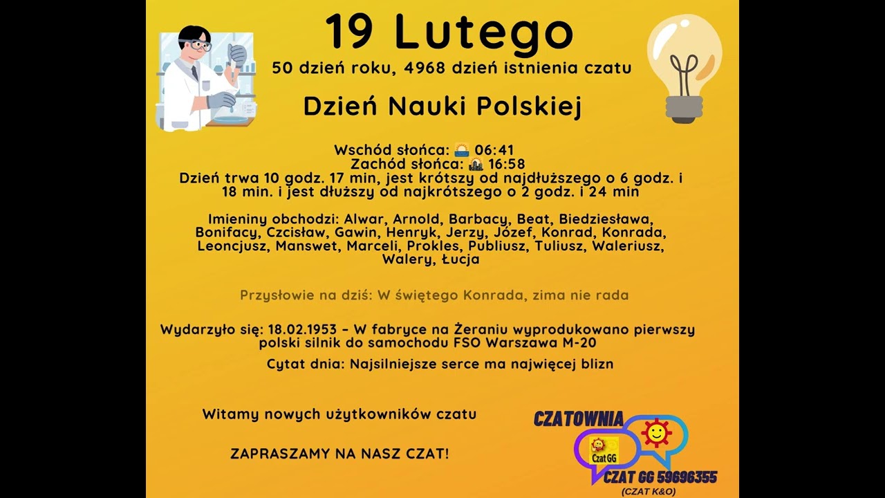 Kartka z Kalendarza - 19 Lutego - Czatownia Czat GG:59696355