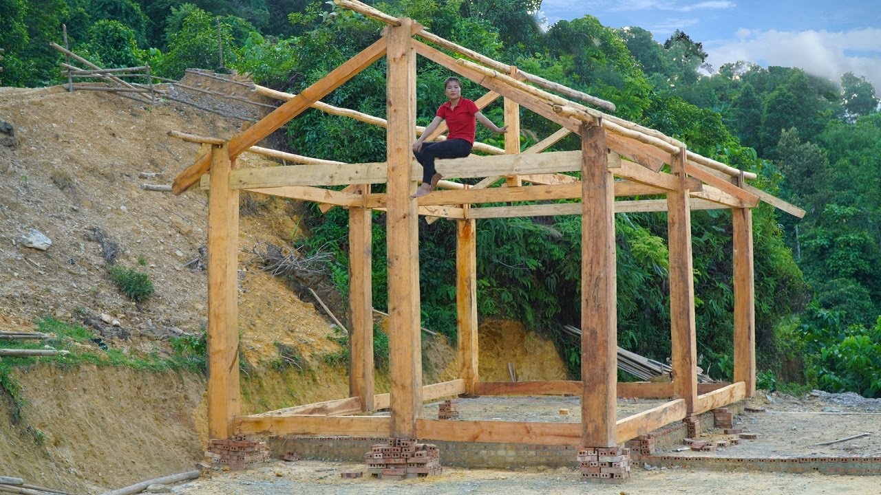 Building Wooden House frame: Girl meticulously carves every little detail for Beautiful Dream house