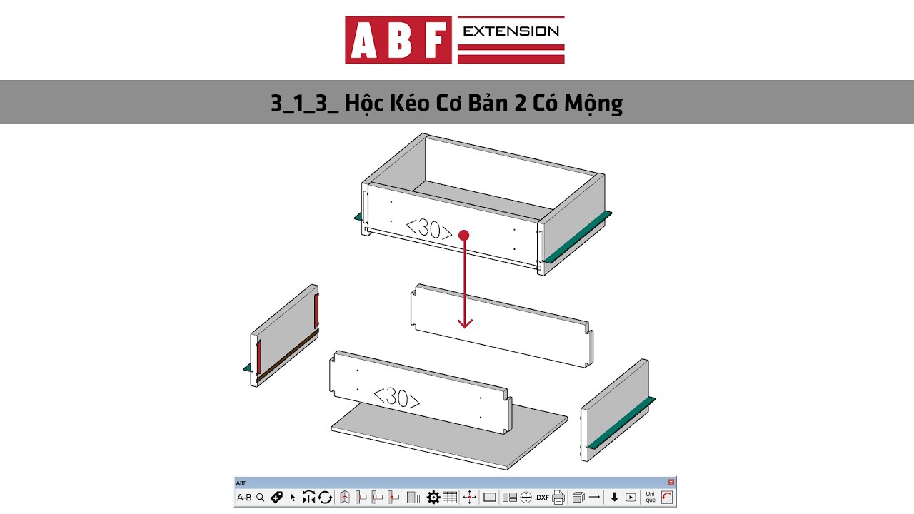 [ABF DC] Mẫu Ngăn Kéo có Mộng hèm hậu và lỗ khoan lắp mặt