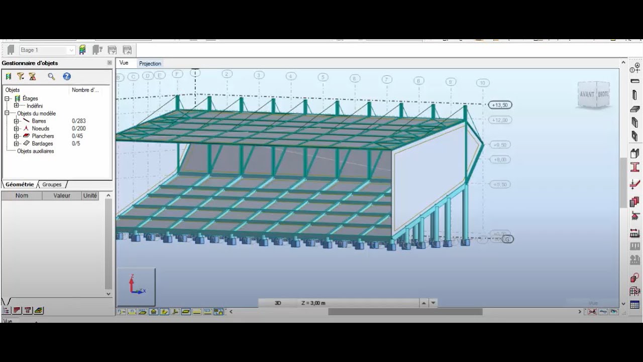 DIMENSIONEMENT D'UNE STRUCTURE EN GRADIN  SUSPENDU PAR DE CABLE AVEC ROBOT STRUCTURAL ANALYSIS