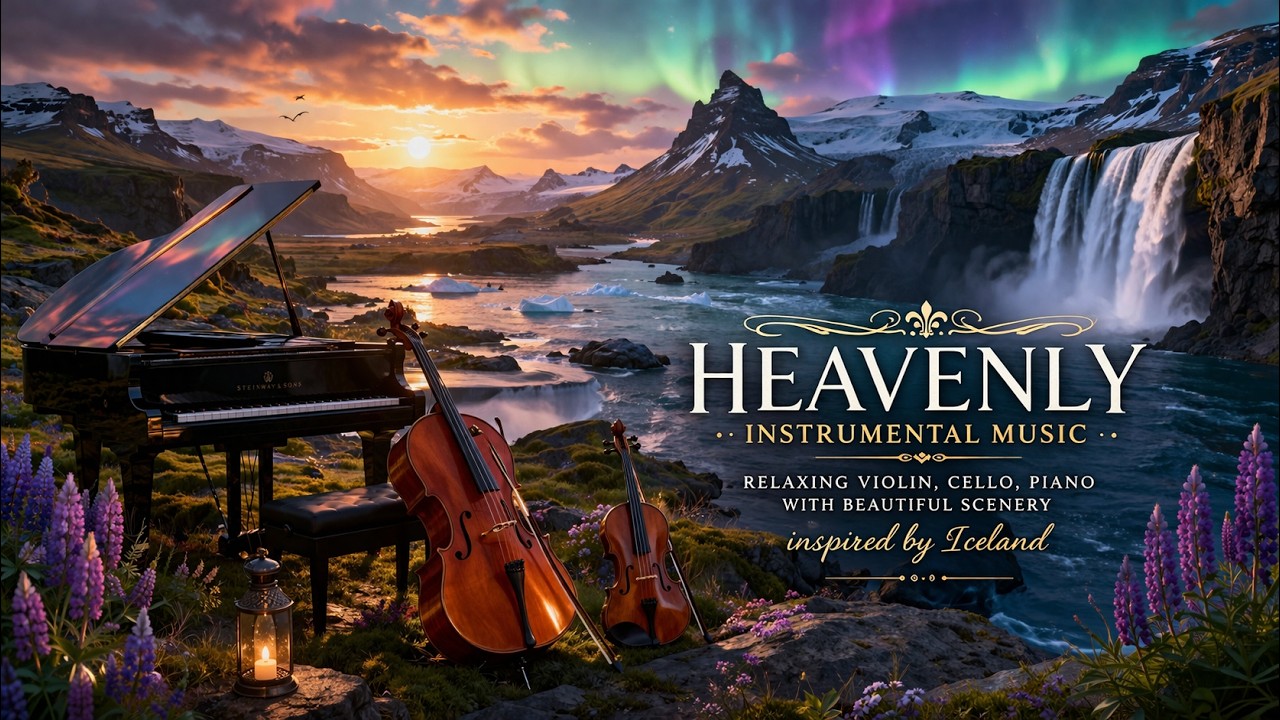 Heavenly Instrumental Music | Relaxing Violin,Cello,Piano with Beautiful Scenery inspired by Iceland