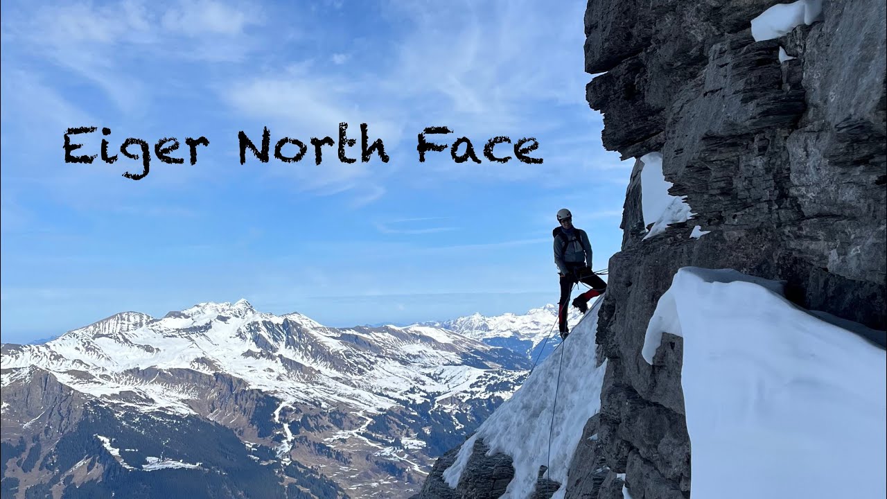 Climbing the Eiger North Face on the Classic Heckmair Route up to the Hinterstoisser Traverse