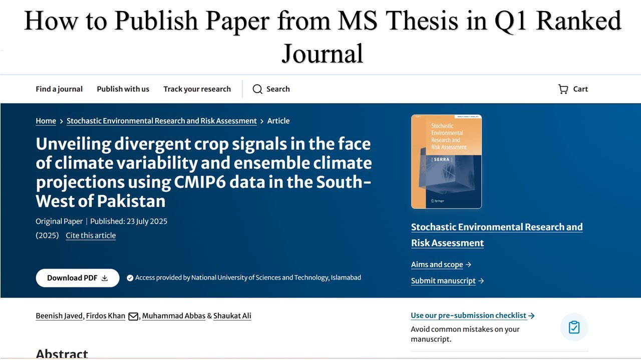 How to Publish a Paper in Q1 Ranked Journal from Your MS Thesis