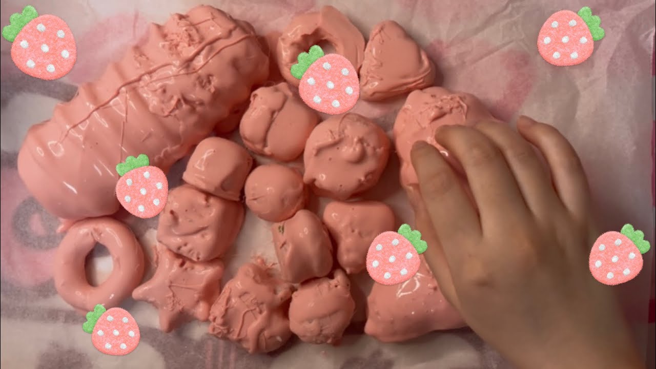 딸기초콜릿처럼 코팅된 스퀴시&점토 깨기Asmr🍓/Wax Squishy ASMR 