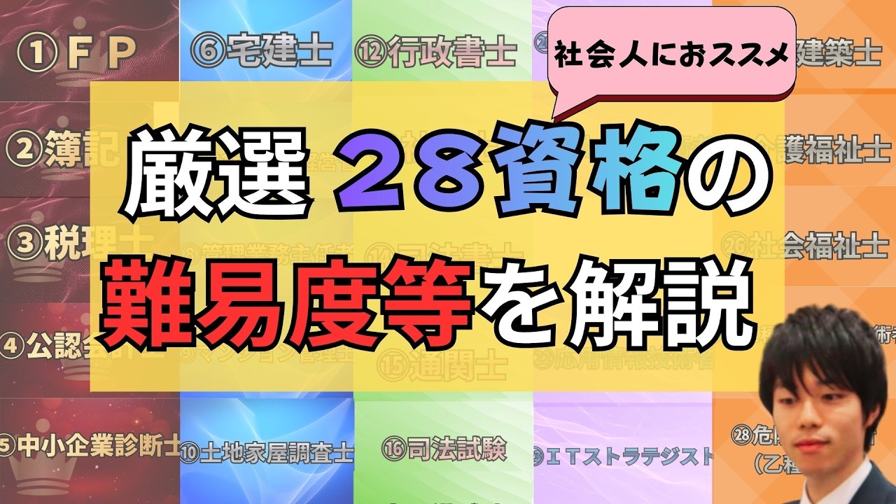 【2026年最新版】厳選２８資格の難易度を解説します！【合格率／勉強時間／難易度】
