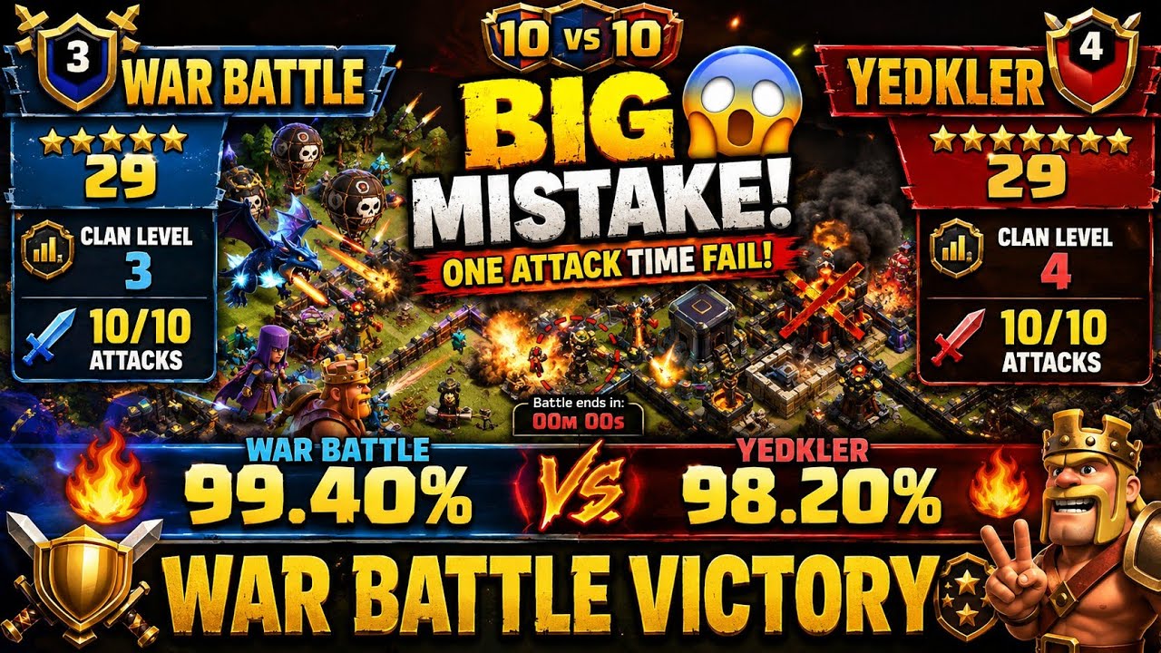 🔥 10v10 CLAN WAR BATTLE | 29⭐ vs 29⭐ | BIG MISTAKE! 😱 | WAR BATTLE VICTORY 🏆