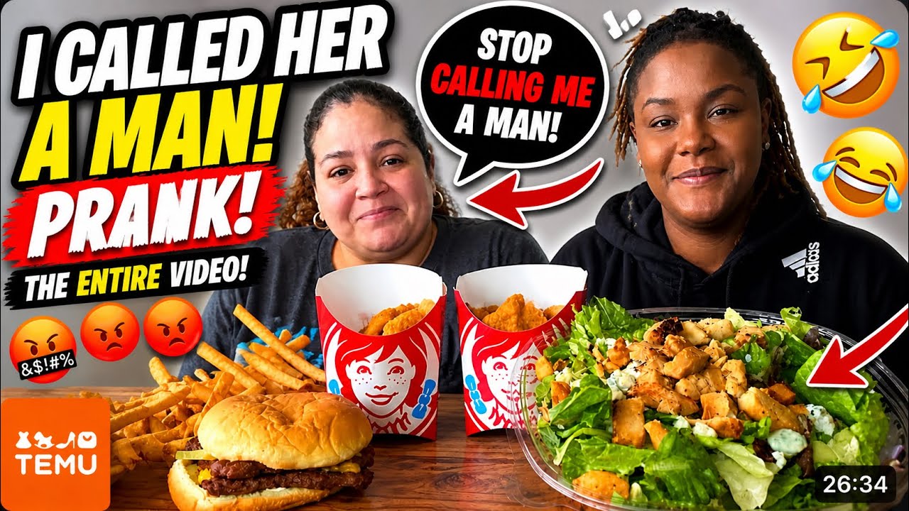 CALLING MY FRIEND A MAN THE ENTIRE VIDEO TO SEE HOW SHE REACTS | WENDYS MUKBANG | FT TEMU