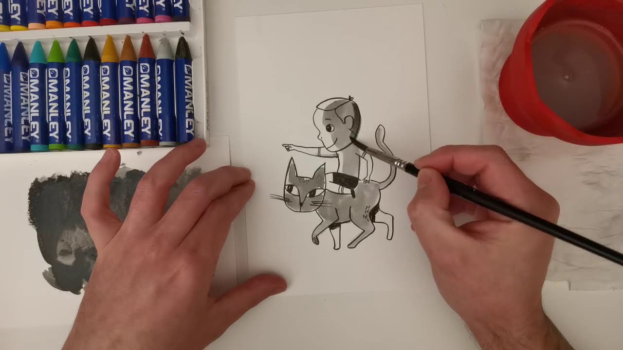 Técnica de ilustración en blanco y negro: ceras Manley acuarelables