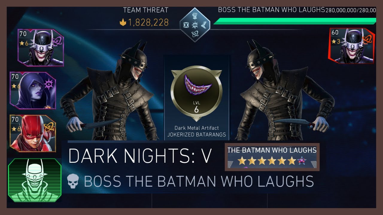 INJUSTICE 2 MOBILE - NEW DARK NIGHTS Solo Raid - LEGENDARY BATMAN WHO LAUGHS (Normal Mode)