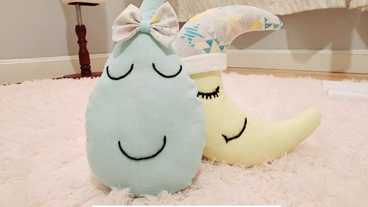 COMO HACER COJÍN O ALMOHADA DE LUNA Y GOTA DE AGUA PARA DECORAR LA HABITACIÓN O LA CUNA DEL BEBÉ