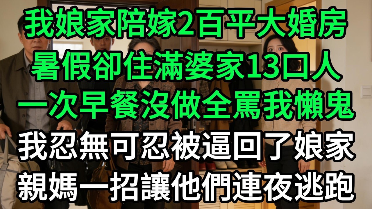 我娘家陪嫁2百平大婚房，暑假卻住滿婆家13口人，一次早餐沒做全罵我懶鬼，我忍無可忍被逼回了娘家，親媽一招讓他們連夜逃跑#生活經驗#家庭情感