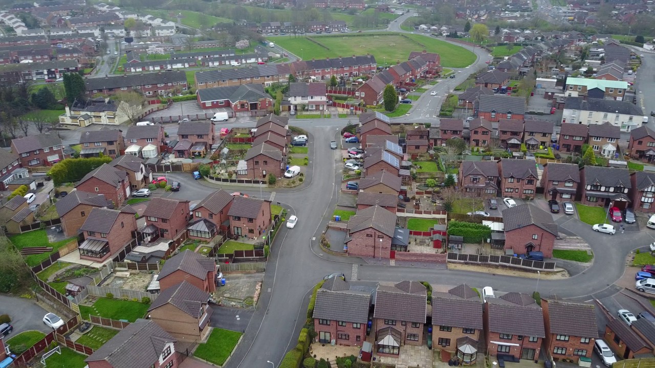 Arial view of the surrounding area of the Red Lion, Bucknall.