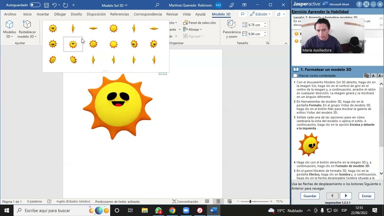 Lección 7.7 - Word 2016 Core - Certificación MOS - Jasperactive: Aplicar formato a modelos 3D