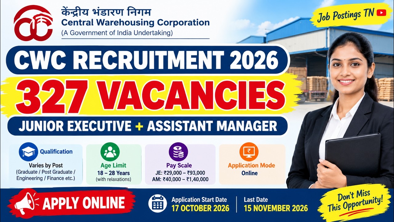 CWC Recruitment 2026 🔥 327 Vacancies | Full Details in Tamil #job #jobs #govtjobs