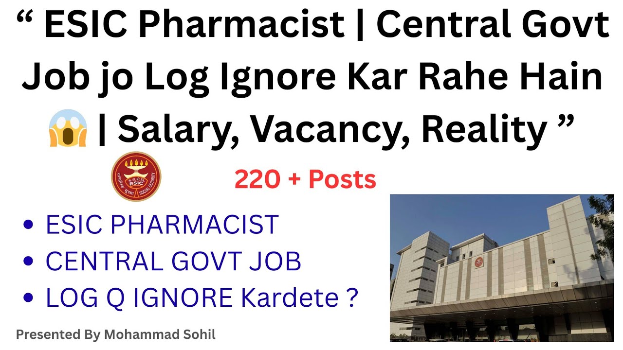 ESIC Pharmacist Vacancy 2026 🚨 | ₹92,300 Salary | Permanent Government Job | 