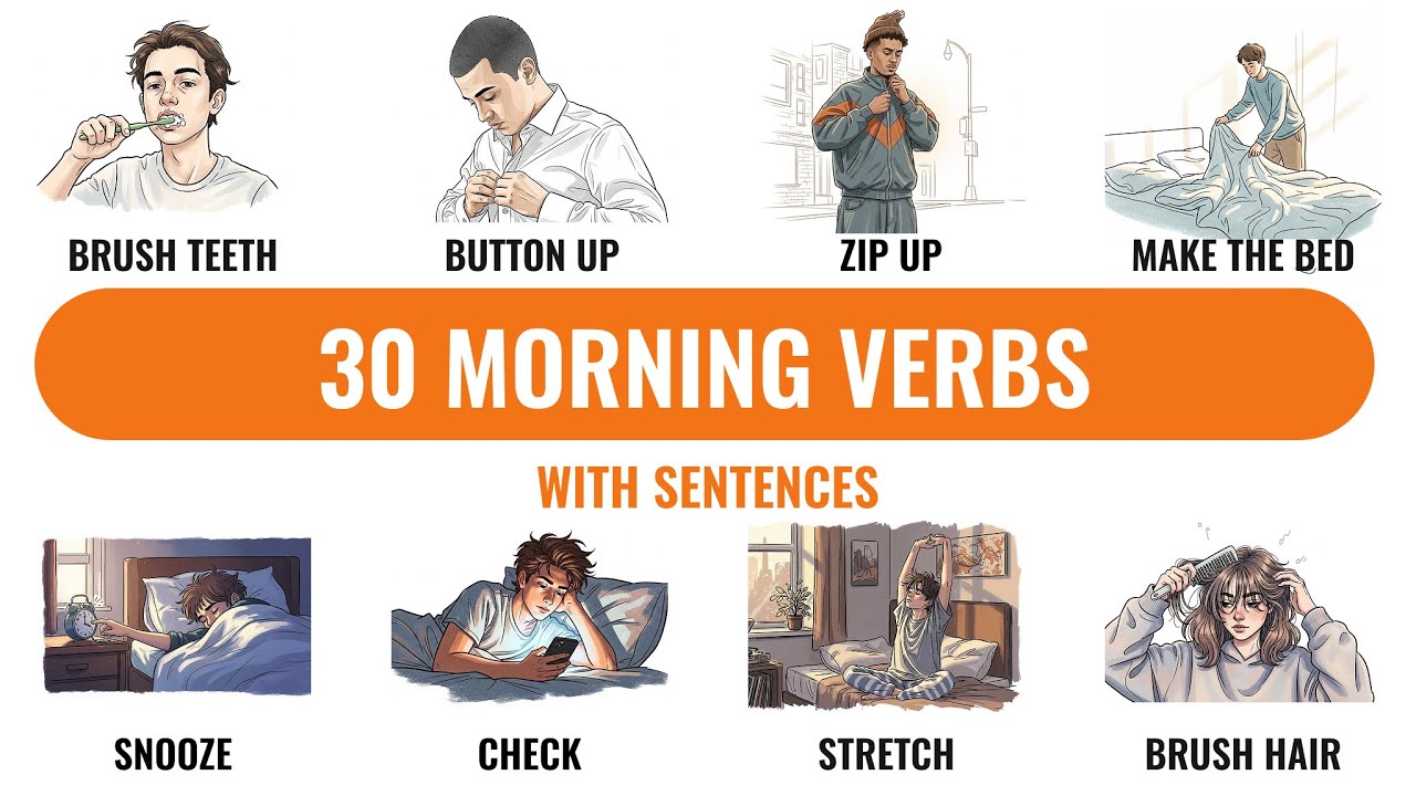 30 Morning Action Verbs in English | Daily Routine Vocabulary | Learn English