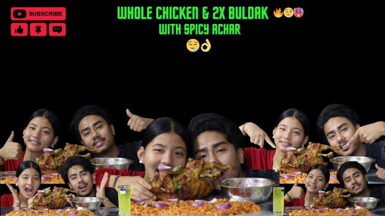 Eating whole chicken & 2x spicy noodle🥵🔥// with husband // MUKBANG //