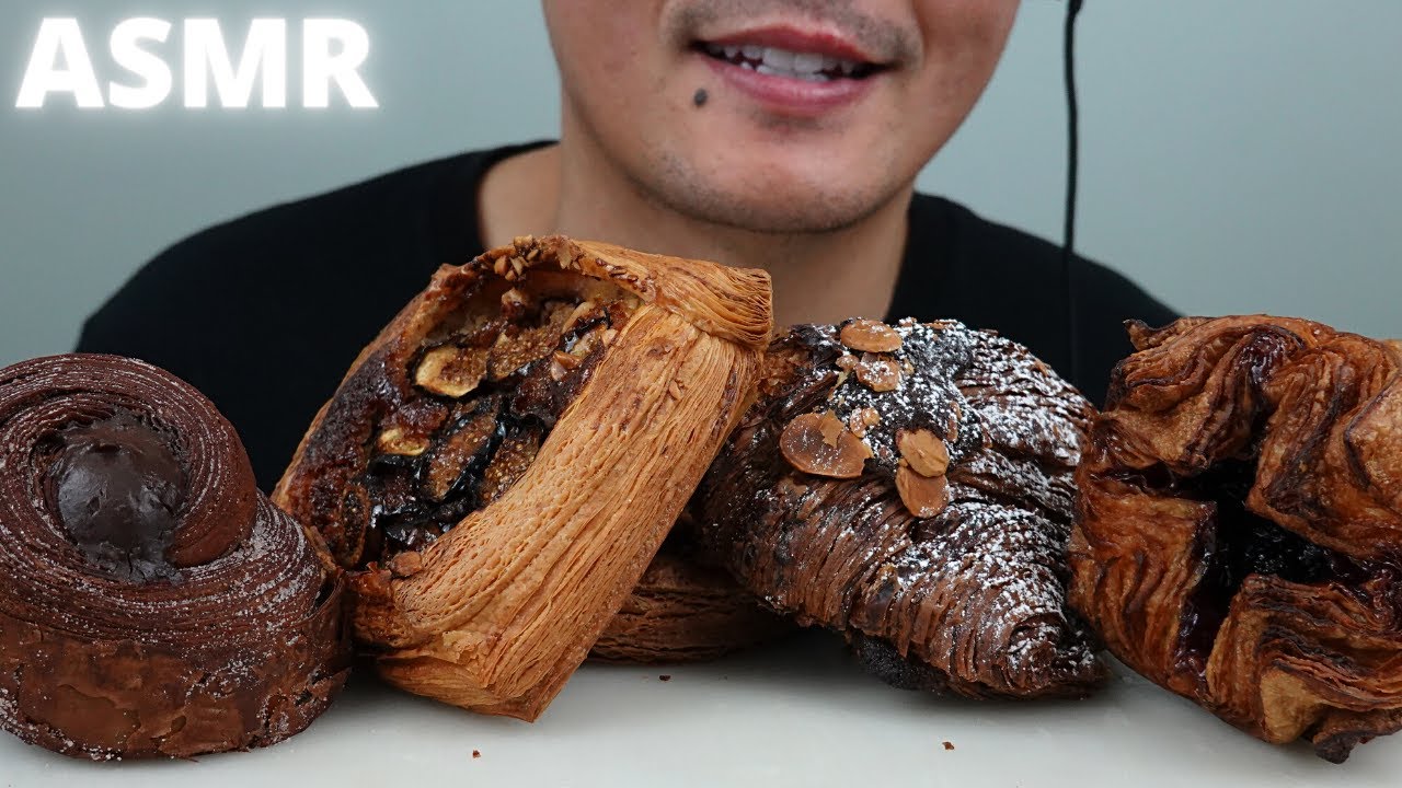 ASMR | Double Chocolate Bun + Danish + Croissant | The Hangry Mole