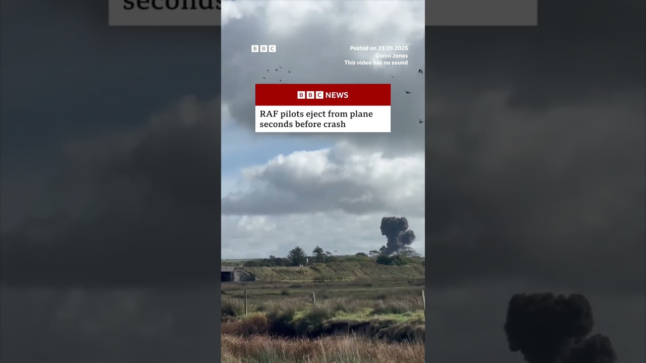 Two RAF pilots ejected from their plane moments before their training aircraft crashed. #BBCNews