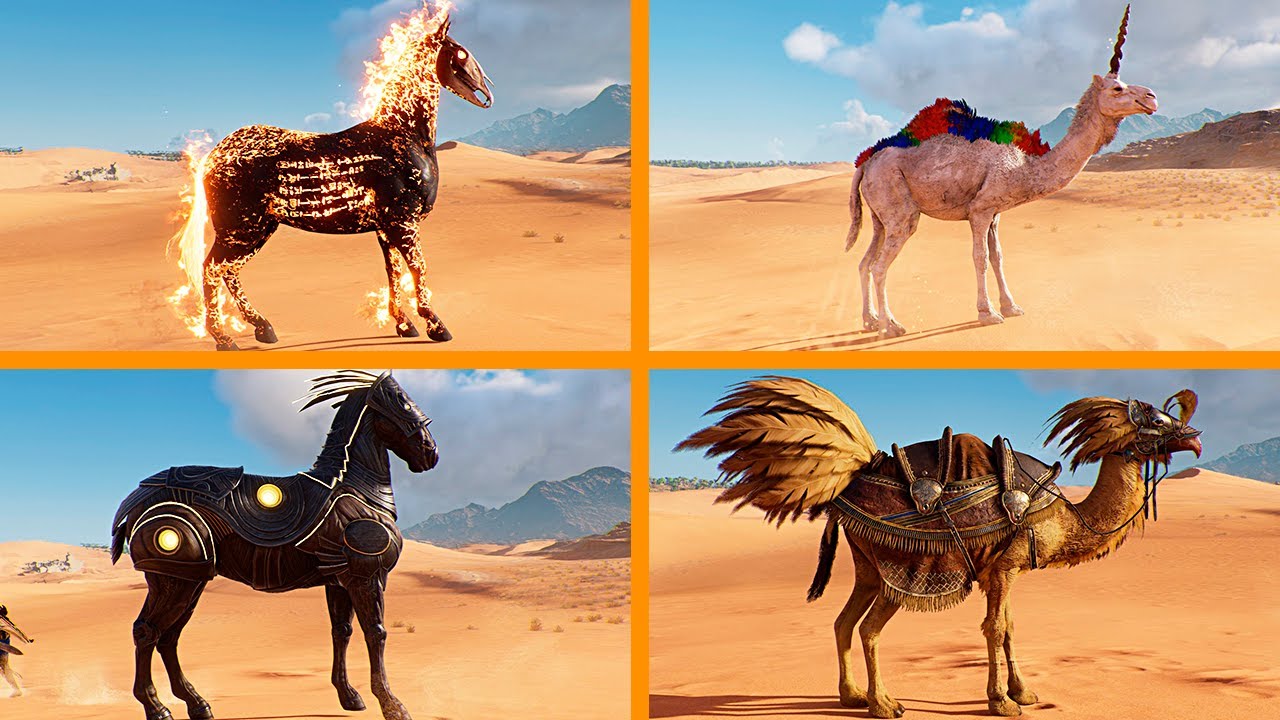 Assassin's Creed Origins - All 48 Mounts + 3 Chariots in 4K Showcase + Description - (ALL DLC)