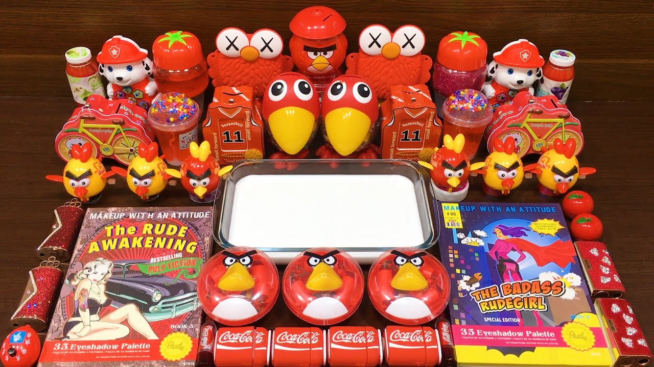 Series RED ANGRY BIRDS Slime ! Mixing Random Things into GLOSSY Slime! Satisfying Slime Videos #172