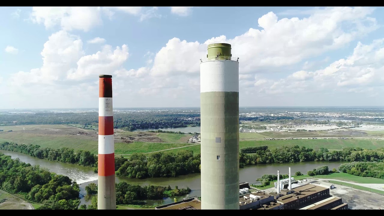 Drone Video (4K): IPL Harding ST station Smokestacks