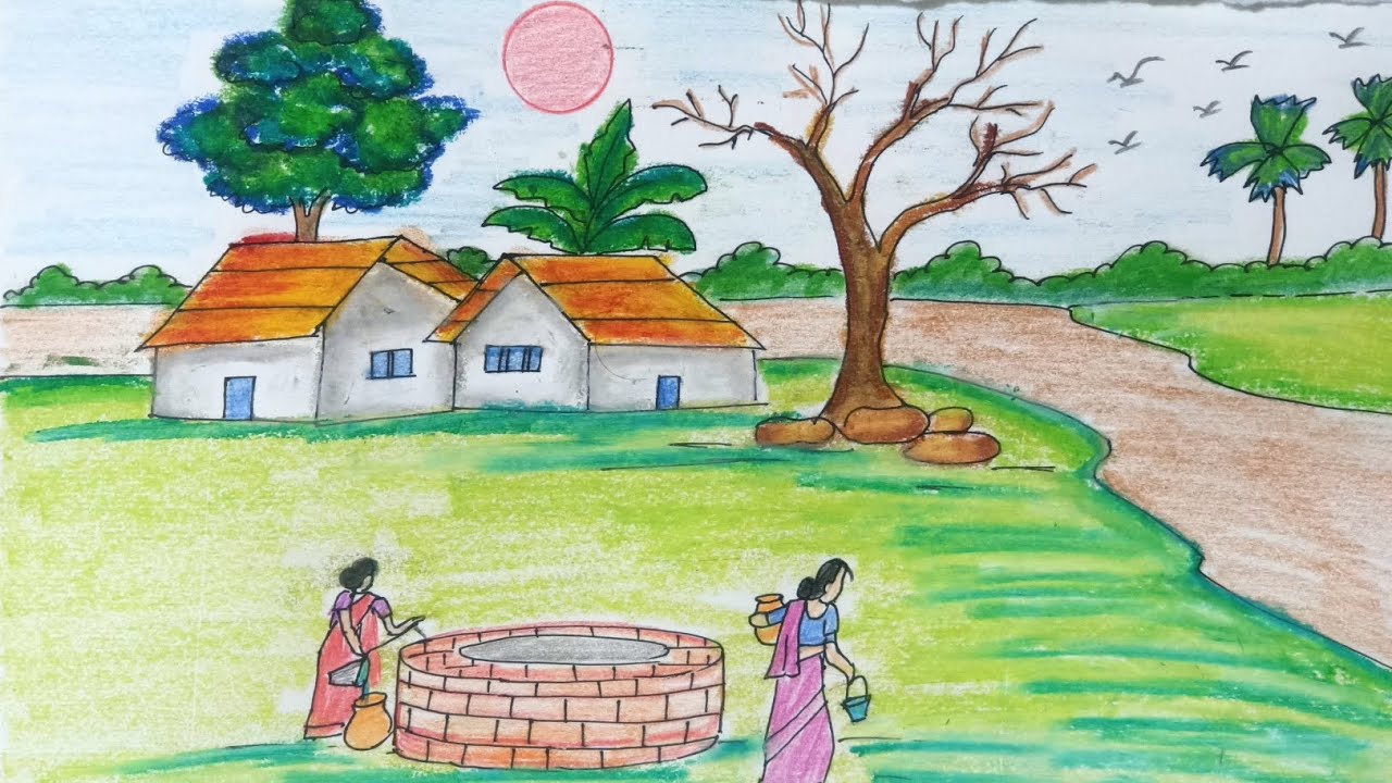 Very easy village Life scenery step by step #art #artdrawing  #drawing