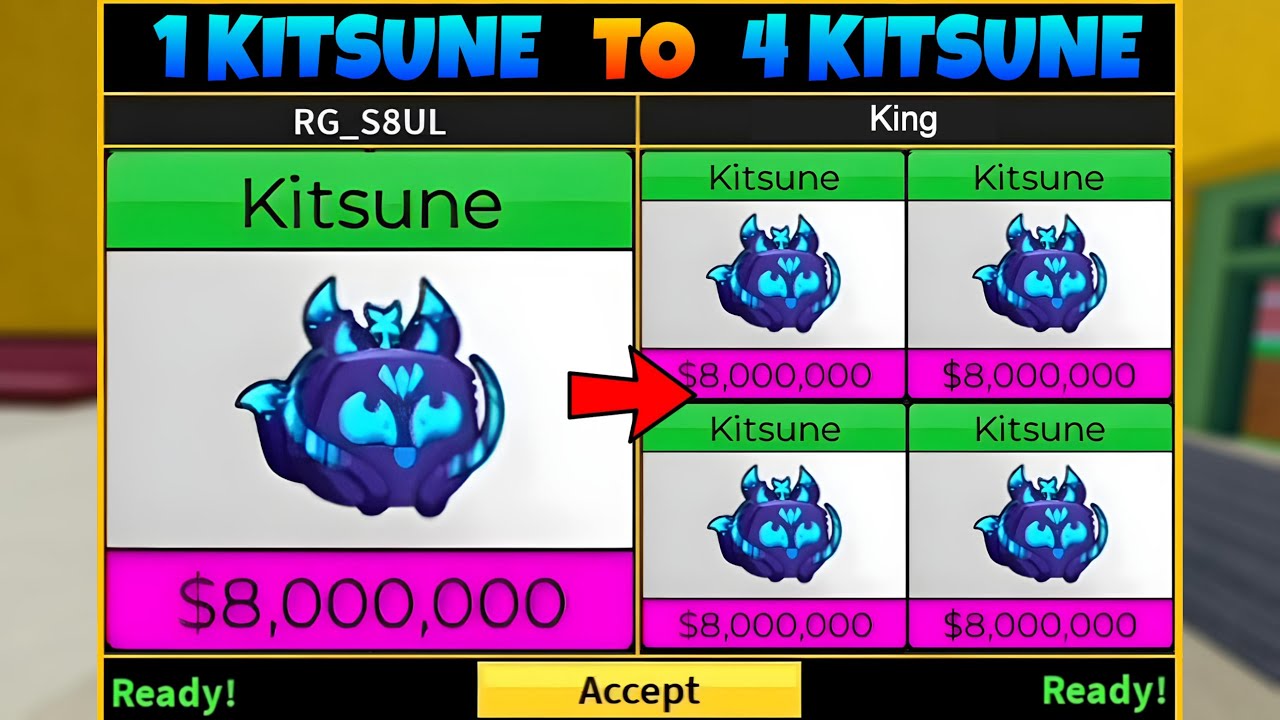 Trading From 1 KITSUNE To 4 KITSUNE Only From Trading In One Video (Blox Fruit)