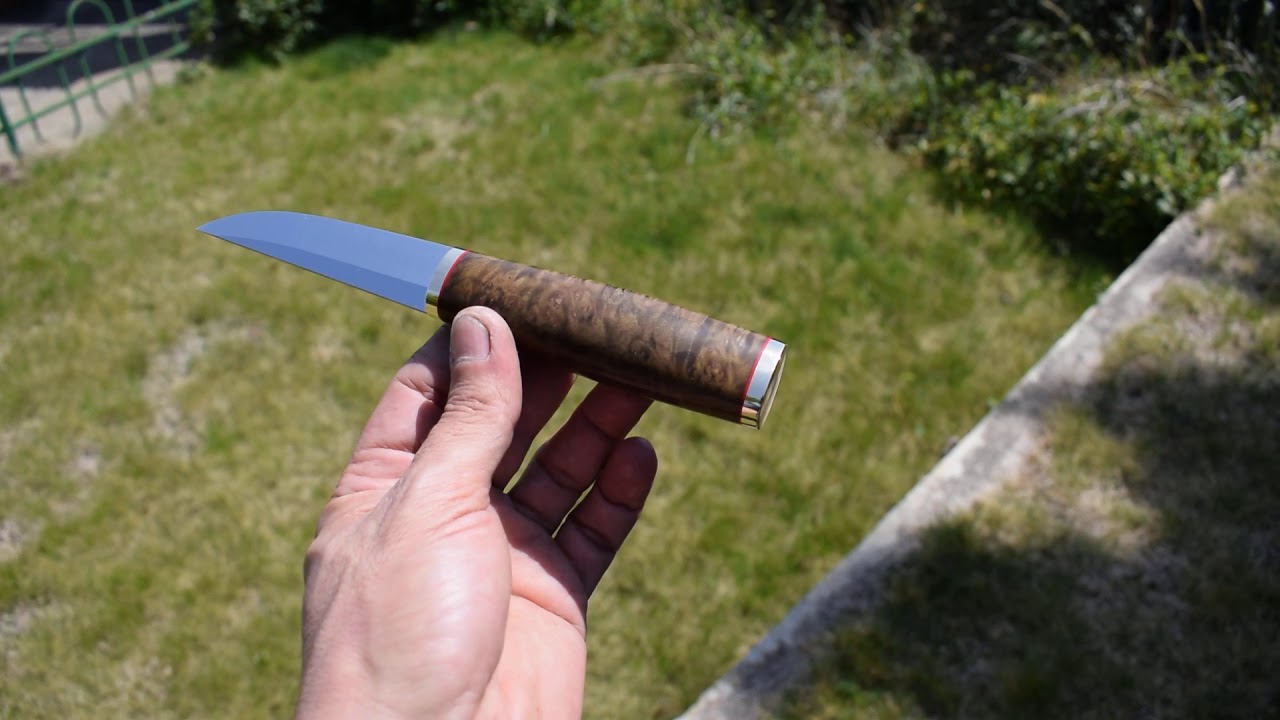 Puukko, M4, brass, G10, stabilized Alder burl