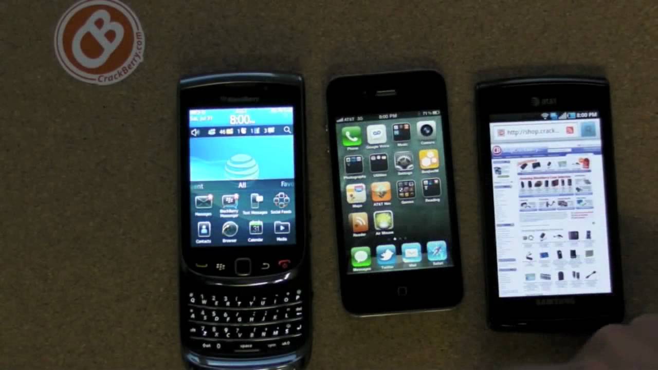 Web Browser Shootout: BlackBerry Torch 9800 vs. iPhone 4 vs. Samsung Captivate