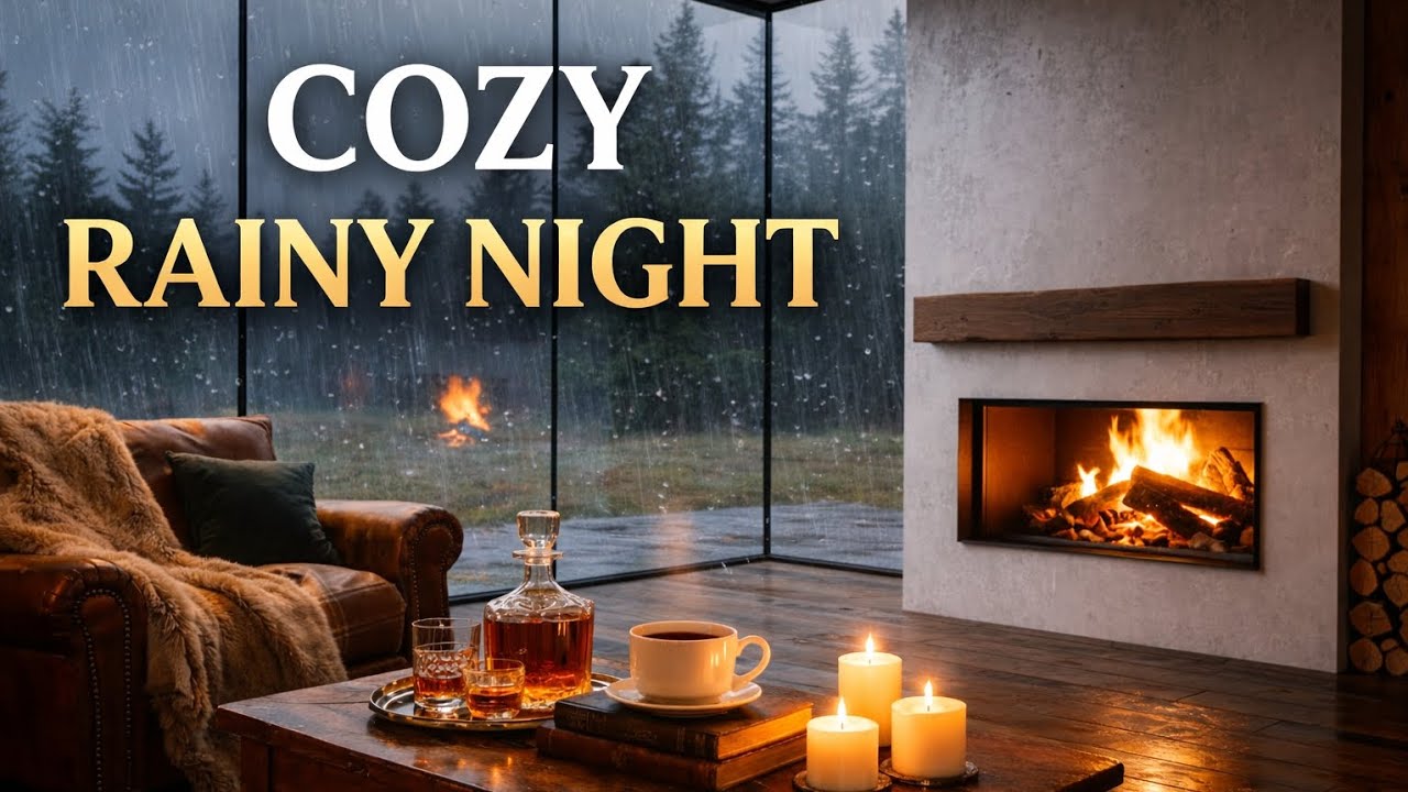 Relaxing Rain on Window with Fireplace | Cozy Cabin Ambience for Sleep & Study 
